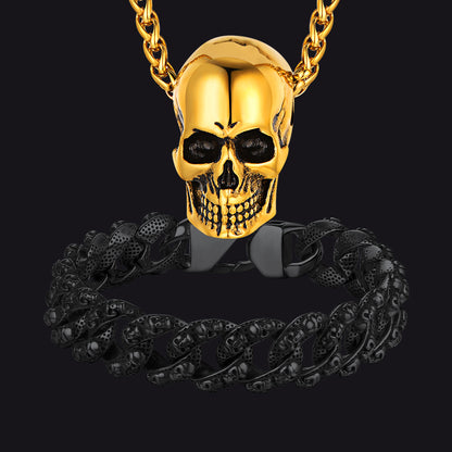 FaithHeart Set Of Vintage Gothic Skull Necklace Bracelet FaithHeart Jewelry