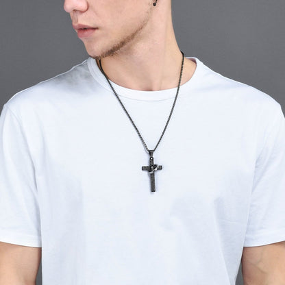 FaithHeart Lord's Prayer Cross Necklace For Men With Halo Ring FaithHeart
