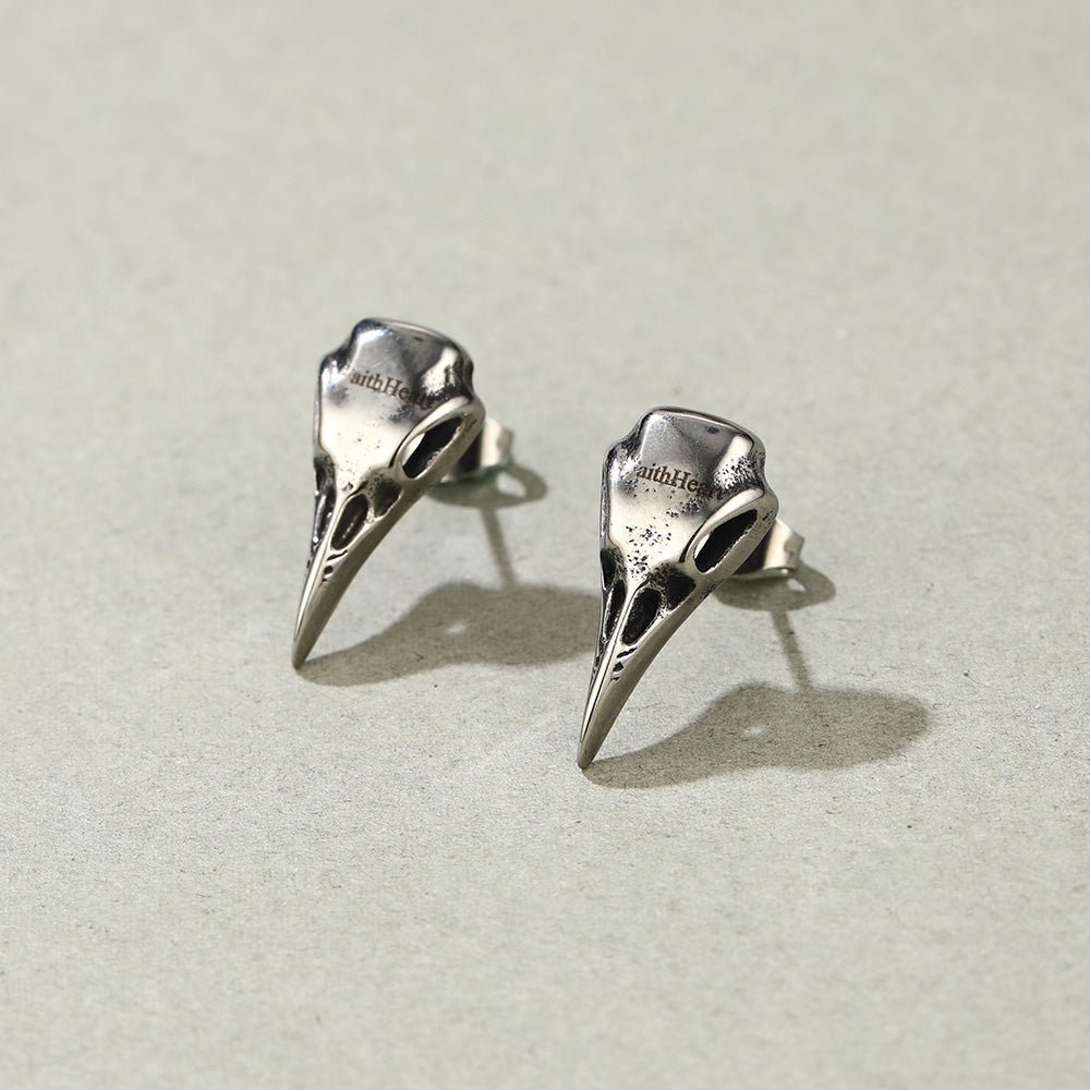 Raven Skull Earrings Viking Stud Earrings
