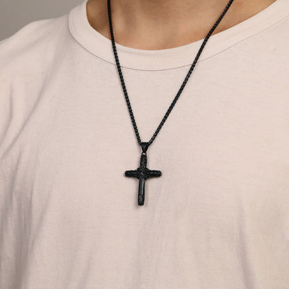 FaithHeart Sterling Silver Black Enamel Cross Necklace for Men FaithHeart