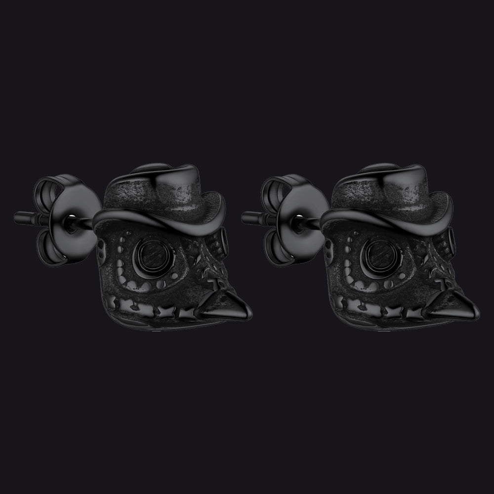 Gothic Plague Doctor Steampunk Stainless Steel Stud Earrings FaithHeart Jewelry