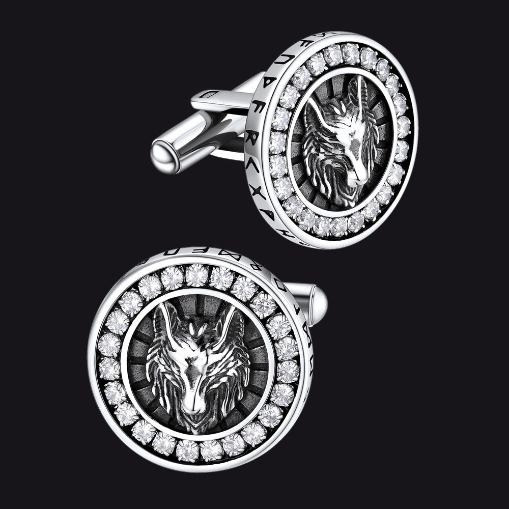 Norse Viking Tuxedo Shirt Wolf CZ Mens Cufflinks FaithHeart Jewelry