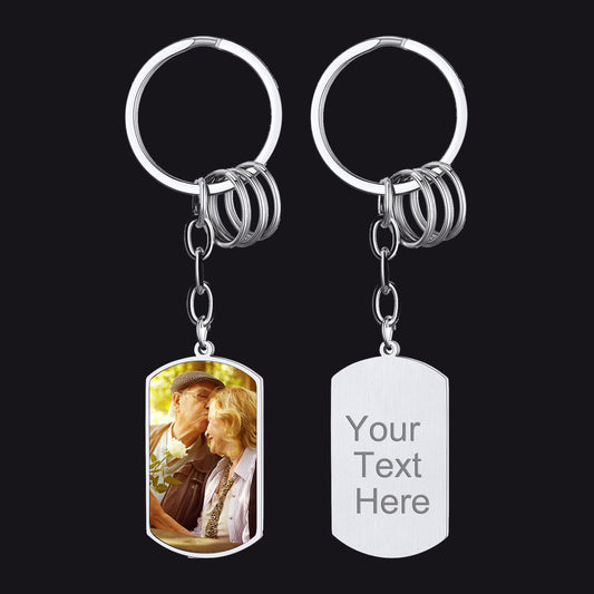 Personalized Text Stainless Steel Keychain With Picture FaithHeart Jewelry