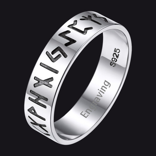 Norse Viking 4mm Sterling Silver Runes Custom Rings FaithHeart Jewelry