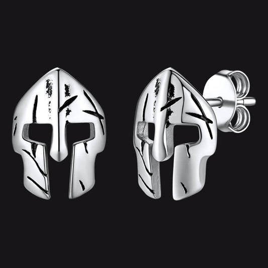 Spartan Helmet Stainless Steel Stud Earrings FaithHeart Jewelry