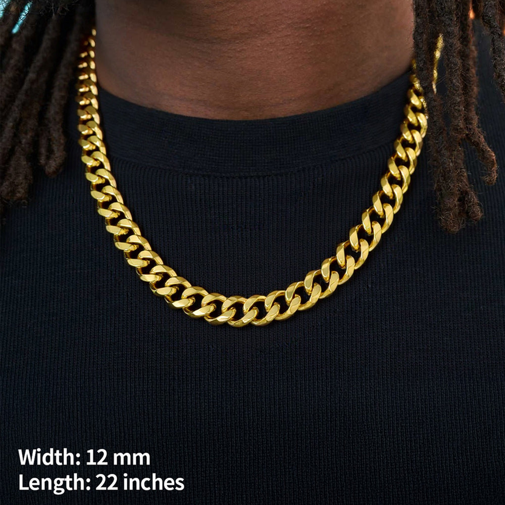 Engraved Cuban Link Chain Necklace for Men 6/9/12mm Width