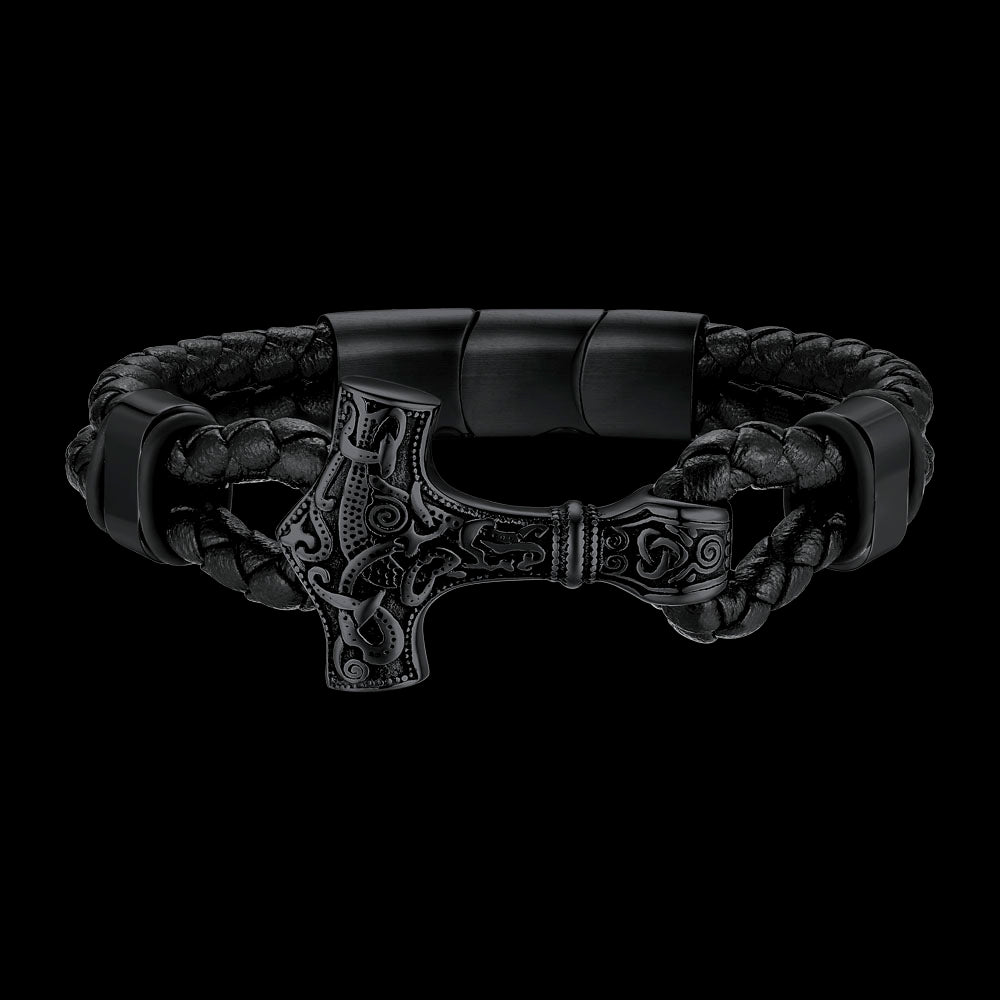 FaithHeart Viking Thor's Hammer Leather Bracelet For Men FaithHeart