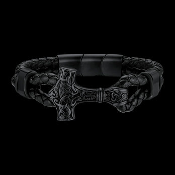 FaithHeart Viking Thor's Hammer Leather Bracelet For Men FaithHeart