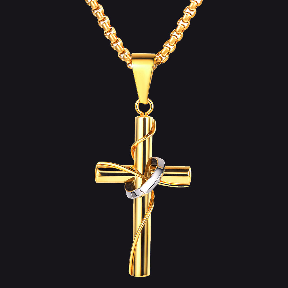 FaithHeart Christian Cross Pendant Necklace With Ring For Men FaithHeart