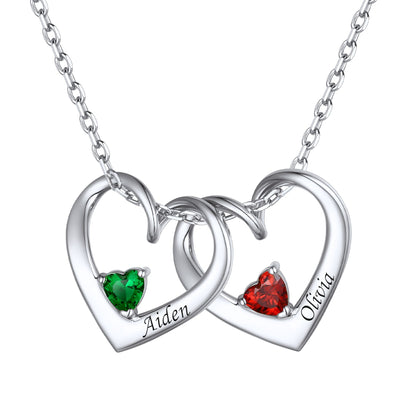 2 Heart Birthstone Necklace