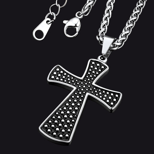 FaithHeart Thick Christ Cross Necklace Black Enamel Dotted Simple Cross Chain FaithHeart