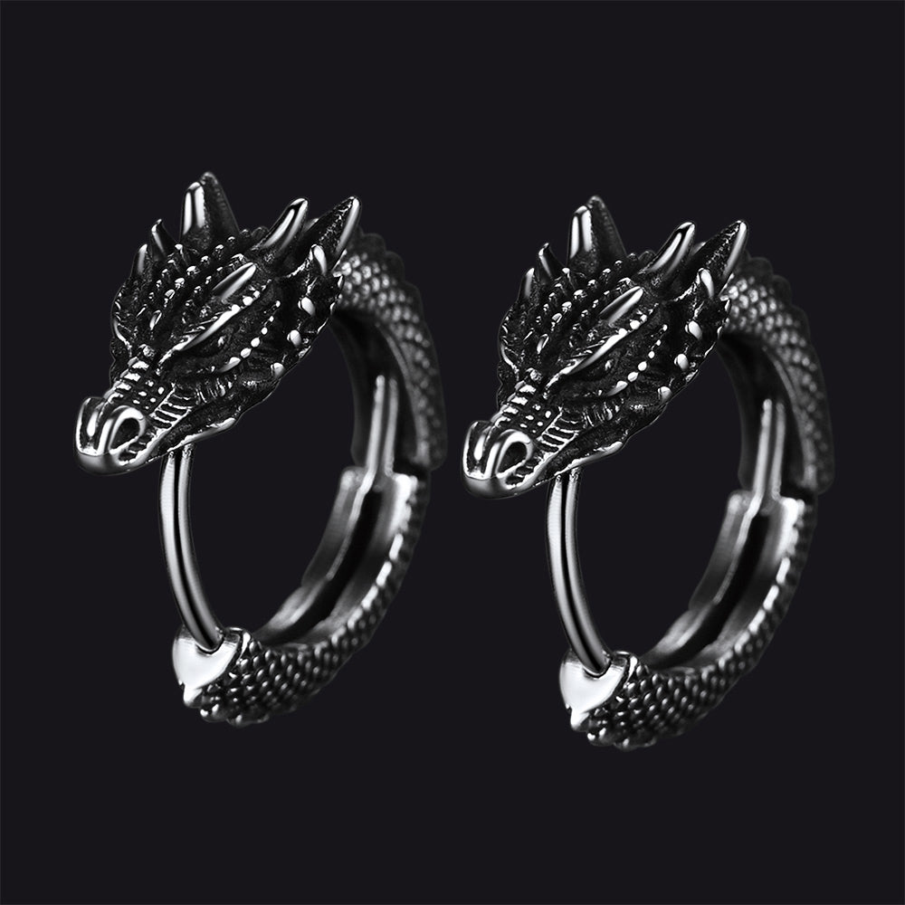 FaithHeart Men's Dragon Hoop Earrings Stainless Steel FaithHeart