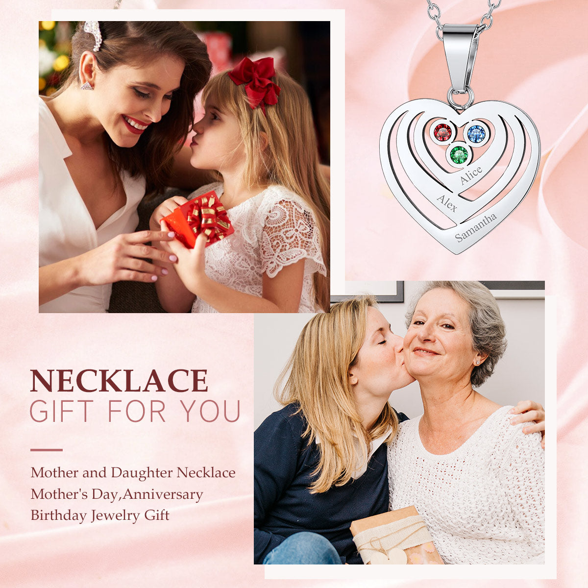 Personalized Sterling Silver Birthstone Heart Necklace FaithHeart Jewelry