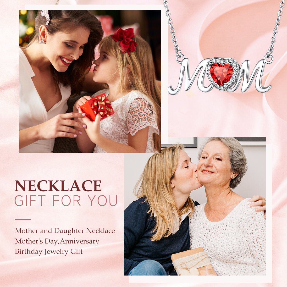 Close-Up of Heart Birthstone Pendant - Elegant & Sentimental Gift for Mom