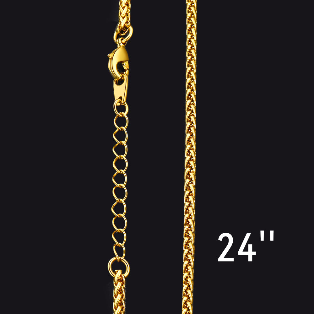 FaithHeart Stainless Steel Spiga Wheat Chain Necklace for Men Women,18''-30'' FaithHeart