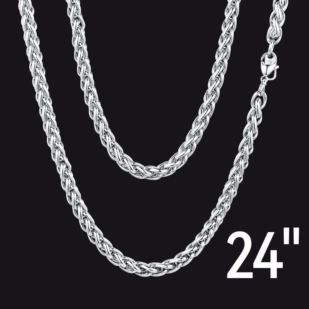 FaithHeart Stainless Steel Spiga Wheat Chain Necklace for Men Women,18''-30'' FaithHeart
