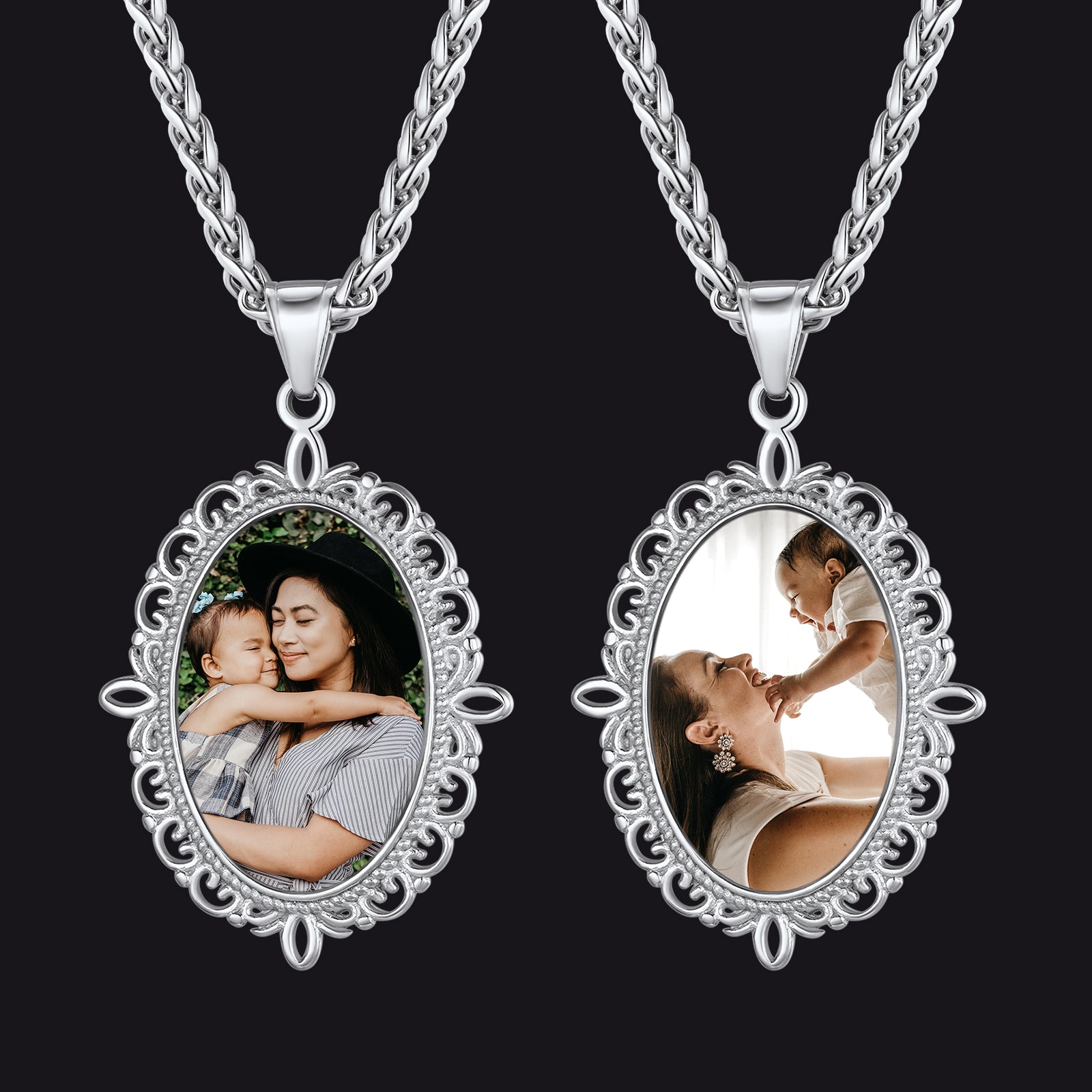 Vintage Personalized Double side Picture Necklace Mom Gift