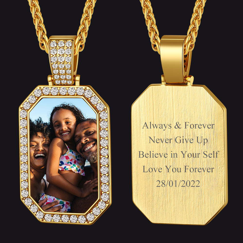 Personalied Memorial Picture Dog Tag Necklace with Zirconia for Men Women