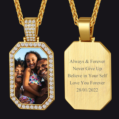 Personalied Memorial Picture Dog Tag Necklace with Zirconia for Men Women