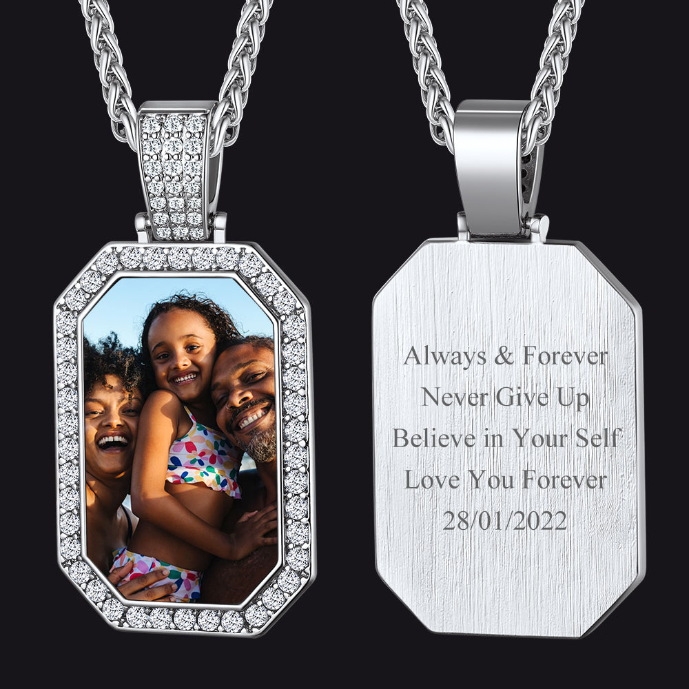 Personalied Memorial Picture Dog Tag Necklace with Zirconia for Men Women