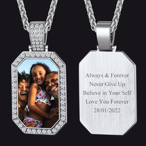 Personalied Memorial Picture Dog Tag Necklace with Zirconia for Men Women