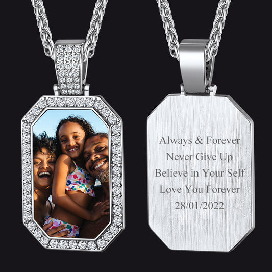 Personalied Memorial Picture Dog Tag Necklace with Zirconia for Men Women