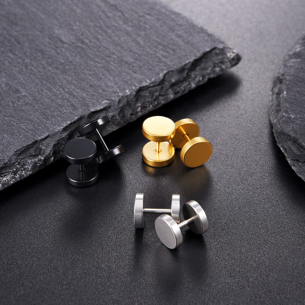 FaithHeart Punk Hoop & Round Plug Stud Earrings 3 Pairs Set FaithHeart Jewelry