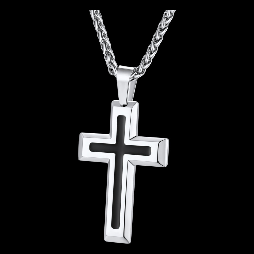 FatihHeart Men's Enamel Cross Pendant Necklace Stainless Steel FaithHeart