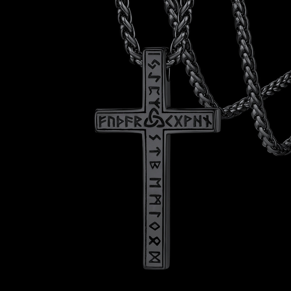 FaithHeart Viking Runes Cross Necklace Pendant for Men FaithHeart