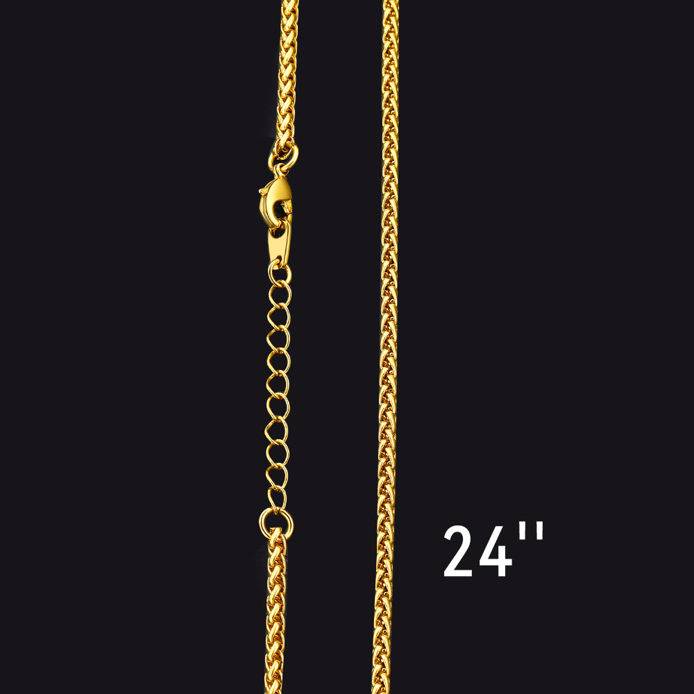 FaithHeart Stainless Steel Spiga Wheat Chain Necklace for Men Women,18''-30'' FaithHeart