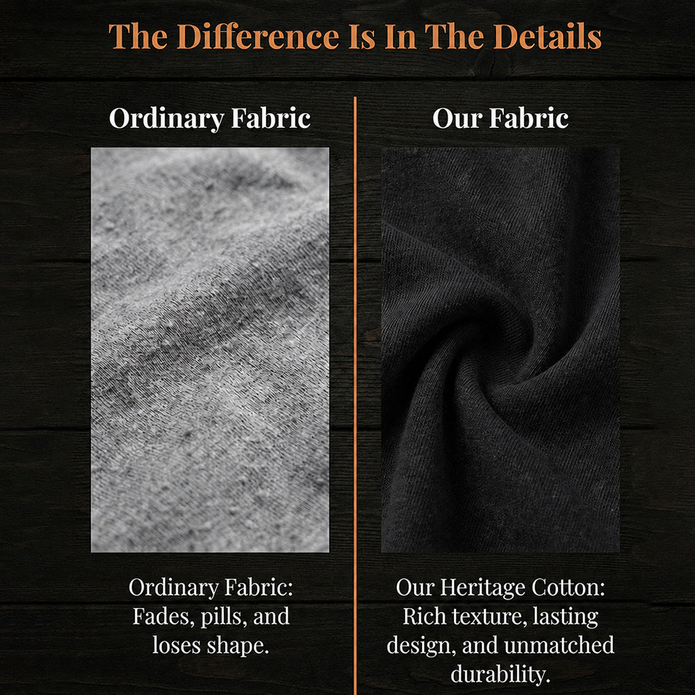 Comparison of ordinary fabric and 'Our Fabric' on a dark background with text highlighting differences.