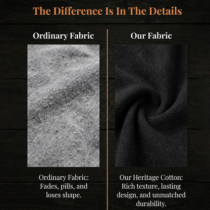 Comparison of ordinary fabric and 'Our Fabric' on a dark background with text highlighting differences.