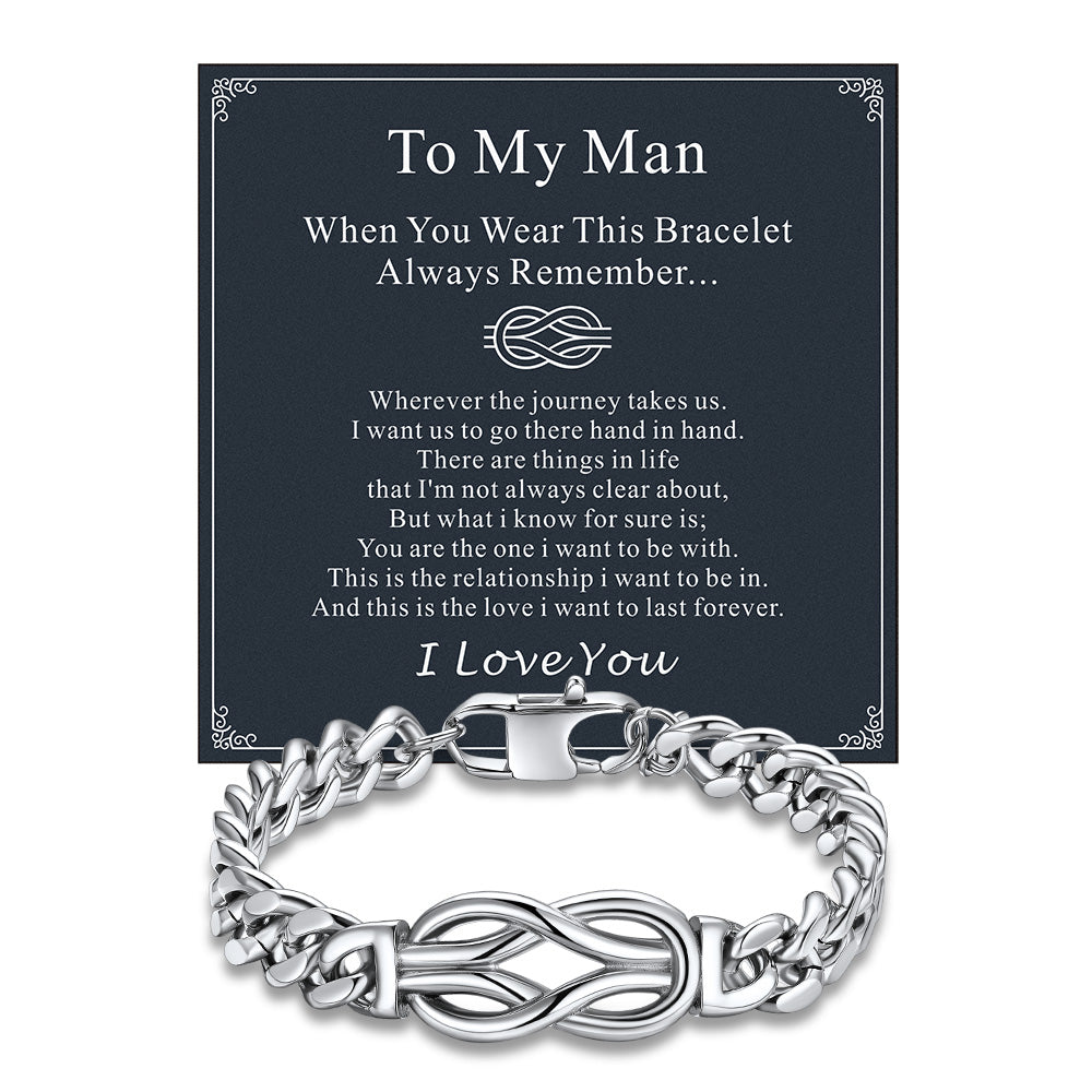 Love Knot Cuban Link Chain Bracelet Gift For Couple Men