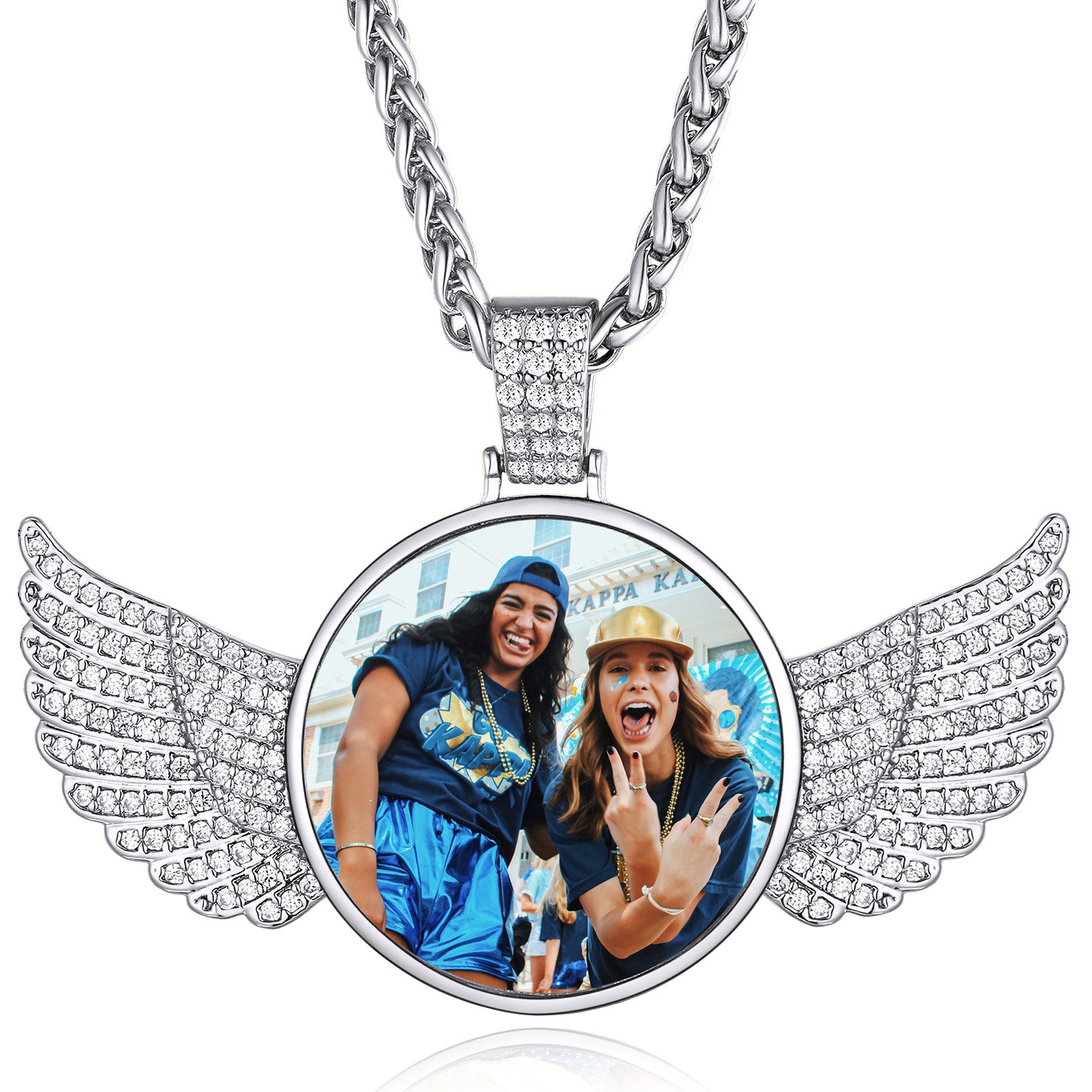 Personalized Angel Wings Picture Necklace with CZ for Men Women FaithHeart
