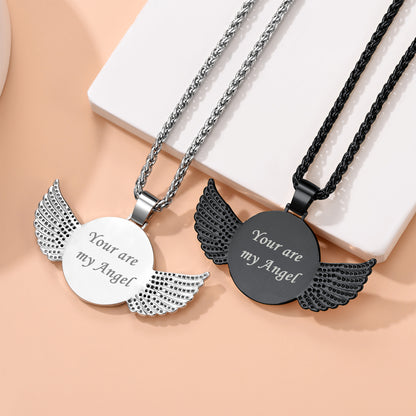 Personalized Angel Wings Picture Necklace with CZ for Men Women FaithHeart