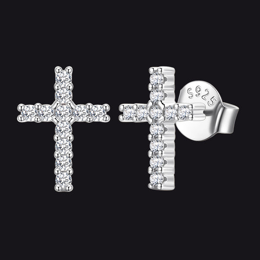 Sterling Silver Cubic Zirconia Cross Stud Earrings for Menimg