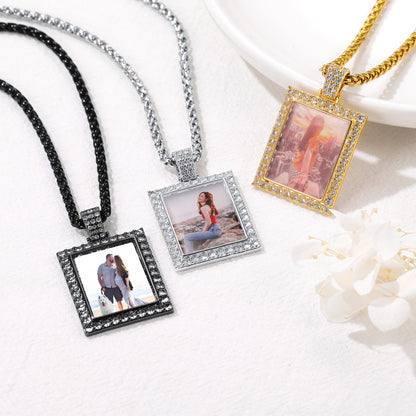 FaithHeart Frame Shaped Custom Zirconia Pendant Hip Hop Jewelry Picture Necklace FaithHeart