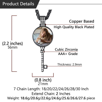 Necklace with pendant showing product details including chain length, weight, and material.