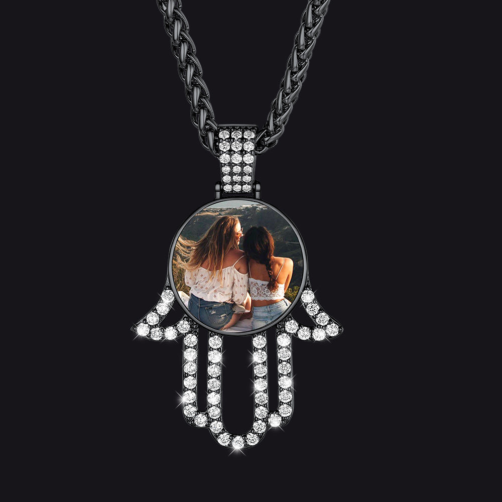 cubic zirconia Hand of Fatima locket necklace
