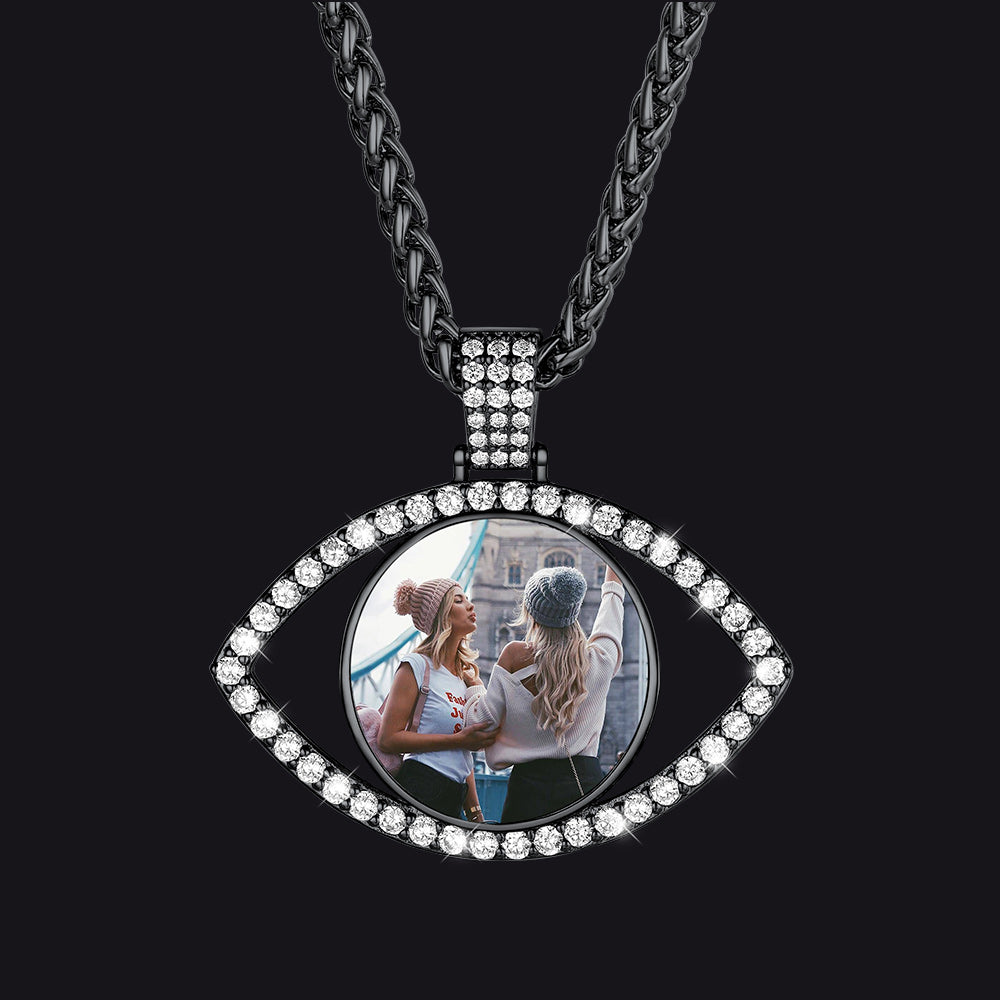 Personalized Picture Evil Eye Necklace with CZ for Men