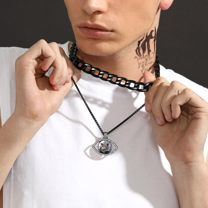Personalized Picture Evil Eye Necklace with CZ for Men
