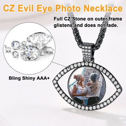 Personalized Picture Evil Eye Necklace with CZ for Men