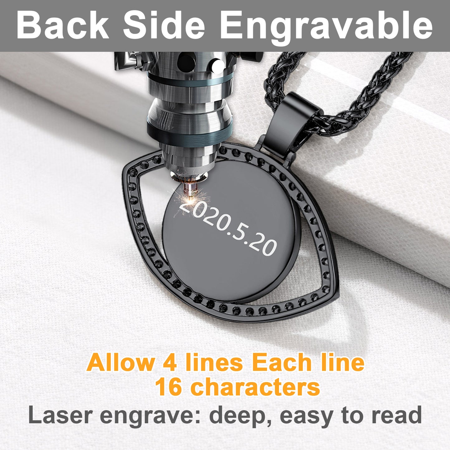 Personalized Picture Evil Eye Necklace with CZ for Men