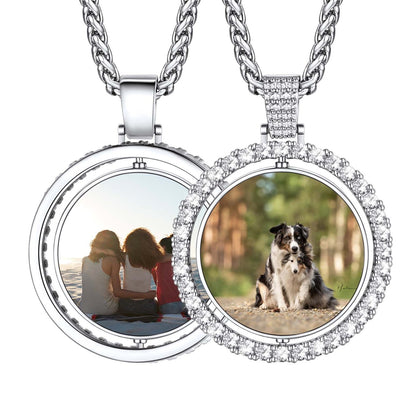 Personalized CZ Double-side Picture Necklace for Men Women