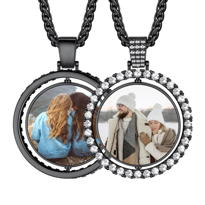 Personalized CZ Double-side Picture Necklace Memorial Gift