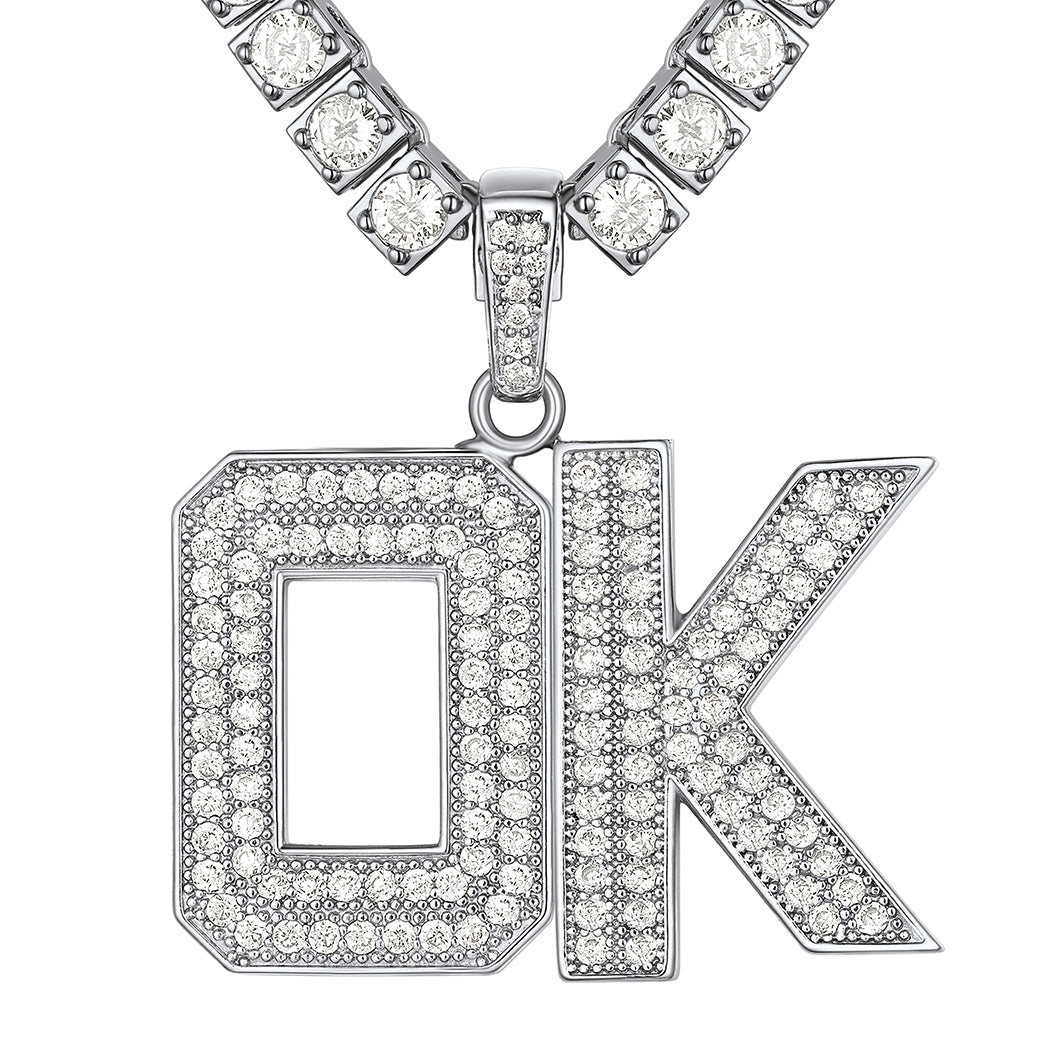 Silver hip hop initial pendant necklace with CZ stones for men