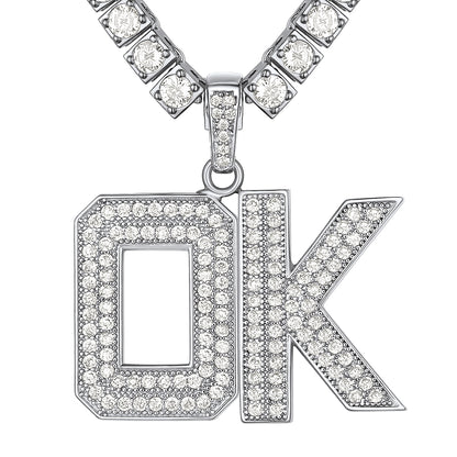 Silver hip hop initial pendant necklace with CZ stones for men