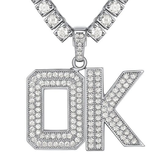 Silver hip hop initial pendant necklace with CZ stones for menimg