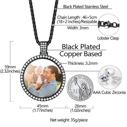 Personalized Large Picture Circle Necklace Memorial Photo Pendant for Men