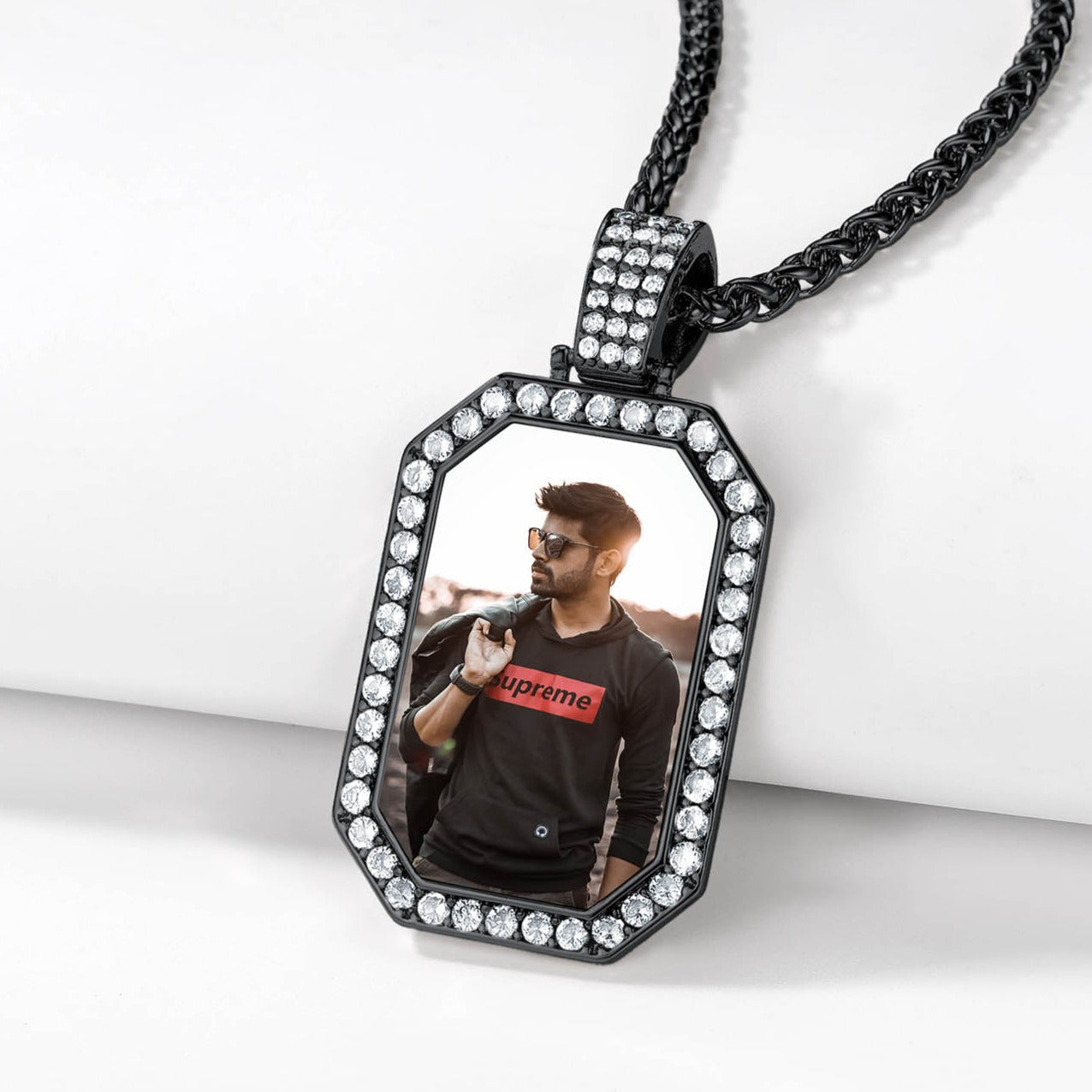 FaithHeart Zirconia Octagon Custom Pendant Hip Hop Jewelry Photo Necklace FaithHeart